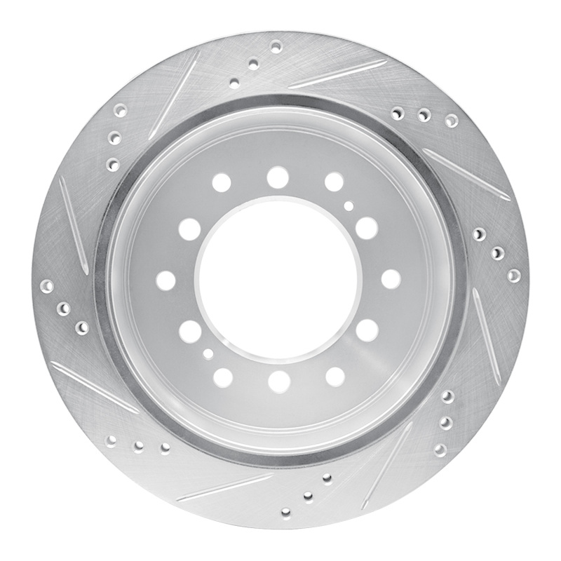 Lexus GX460 Brake Rotor (1) - Rear Right - R1 Concepts - Drilled & Slotted - Silver - `10-`24